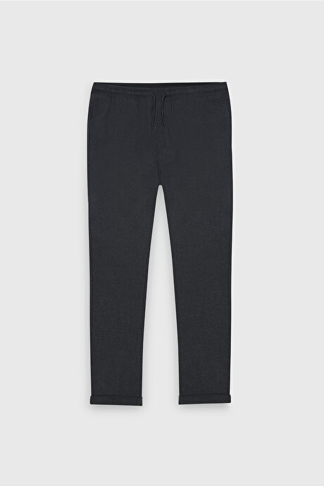 Slim Fit Rahat Kesim Beli Bağlamalı Yan Cepli Esnek Jogger Antrasit Pantolon resmi