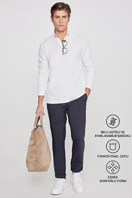 Slim Fit Rahat Kesim Beli Bağlamalı Yan Cepli Esnek Jogger Antrasit Pantolon resmi