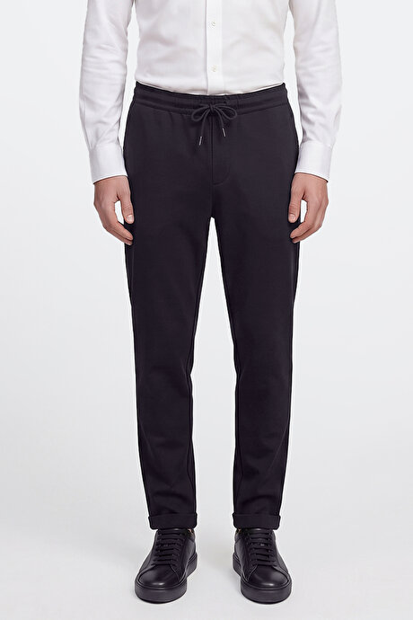 Non-Iron Ütü Gerektirmeyen Diz İzi Yapmayan Beli Bağlamalı Slim Fit Dar Kesim Jogger Antrasit Pantolon resmi