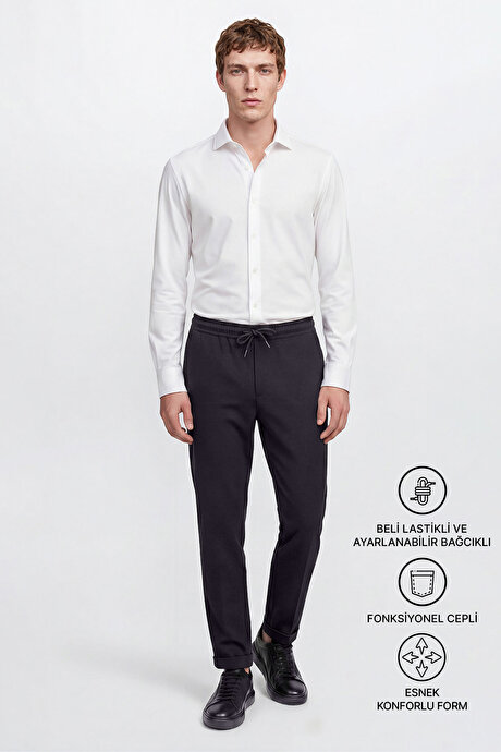 Non-Iron Ütü Gerektirmeyen Diz İzi Yapmayan Beli Bağlamalı Slim Fit Dar Kesim Jogger Antrasit Pantolon resmi