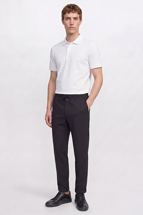 Non-Iron Ütü Gerektirmeyen Diz İzi Yapmayan Beli Bağlamalı Slim Fit Dar Kesim Jogger Antrasit Pantolon resmi