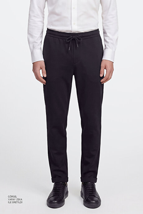 Non-Iron Ütü Gerektirmeyen Diz İzi Yapmayan Beli Bağlamalı Slim Fit Dar Kesim Jogger Antrasit Pantolon resmi