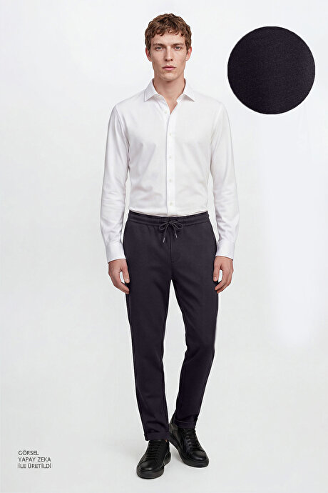 Non-Iron Ütü Gerektirmeyen Diz İzi Yapmayan Beli Bağlamalı Slim Fit Dar Kesim Jogger Antrasit Pantolon resmi