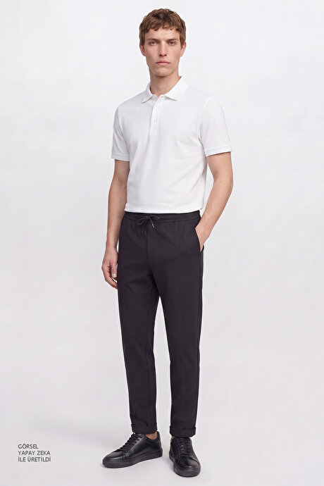 Non-Iron Ütü Gerektirmeyen Diz İzi Yapmayan Beli Bağlamalı Slim Fit Dar Kesim Jogger Antrasit Pantolon resmi