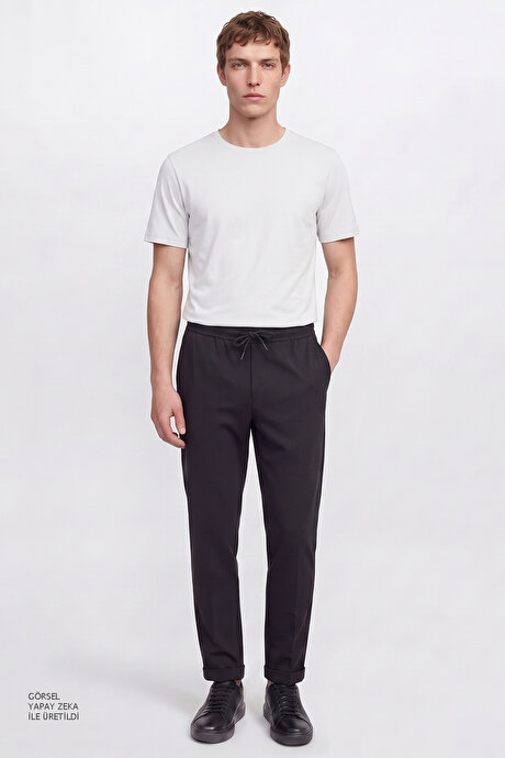 Non-Iron Ütü Gerektirmeyen Diz İzi Yapmayan Beli Bağlamalı Slim Fit Dar Kesim Jogger Antrasit Pantolon resmi
