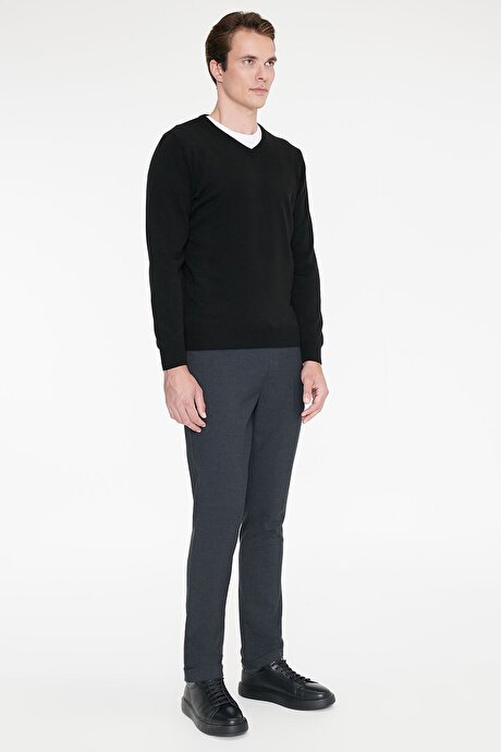 Non-Iron Ütü Gerektirmeyen Diz İzi Yapmayan Beli Bağlamalı Slim Fit Dar Kesim Jogger Antrasit Pantolon resmi