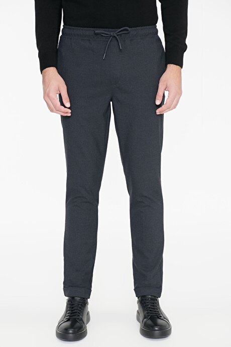 Non-Iron Ütü Gerektirmeyen Diz İzi Yapmayan Beli Bağlamalı Slim Fit Dar Kesim Jogger Antrasit Pantolon resmi