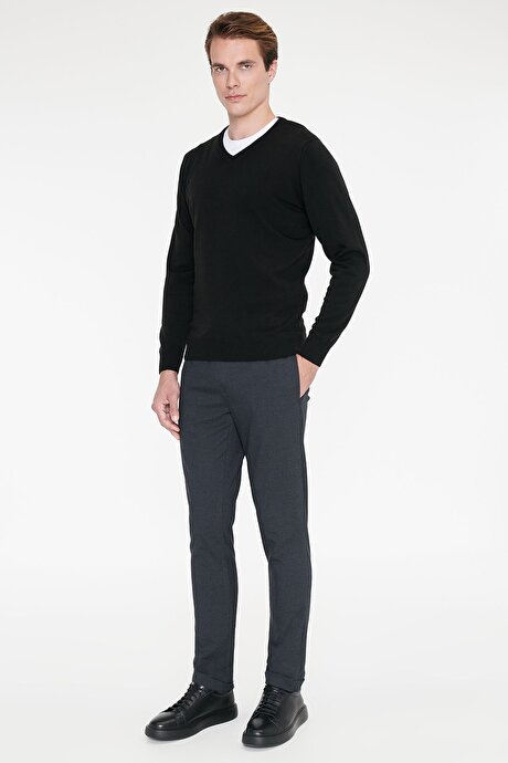 Non-Iron Ütü Gerektirmeyen Diz İzi Yapmayan Beli Bağlamalı Slim Fit Dar Kesim Jogger Antrasit Pantolon resmi