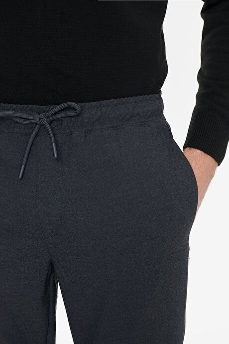 Non-Iron Ütü Gerektirmeyen Diz İzi Yapmayan Beli Bağlamalı Slim Fit Dar Kesim Jogger Antrasit Pantolon resmi