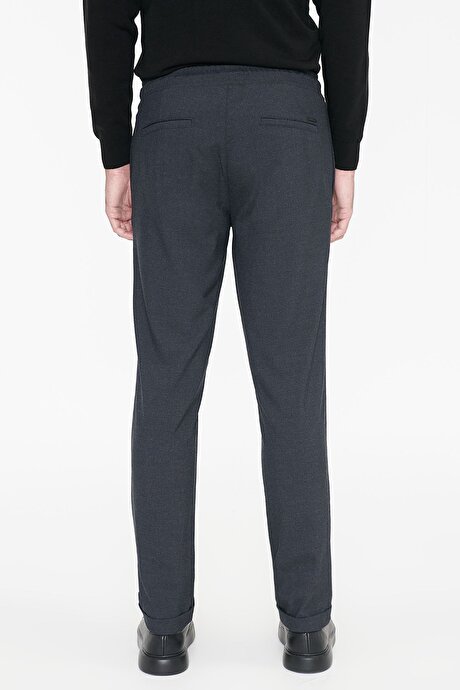 Non-Iron Ütü Gerektirmeyen Diz İzi Yapmayan Beli Bağlamalı Slim Fit Dar Kesim Jogger Antrasit Pantolon resmi