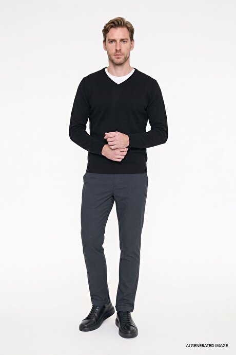 Non-Iron Ütü Gerektirmeyen Diz İzi Yapmayan Beli Bağlamalı Slim Fit Dar Kesim Jogger Antrasit Pantolon resmi