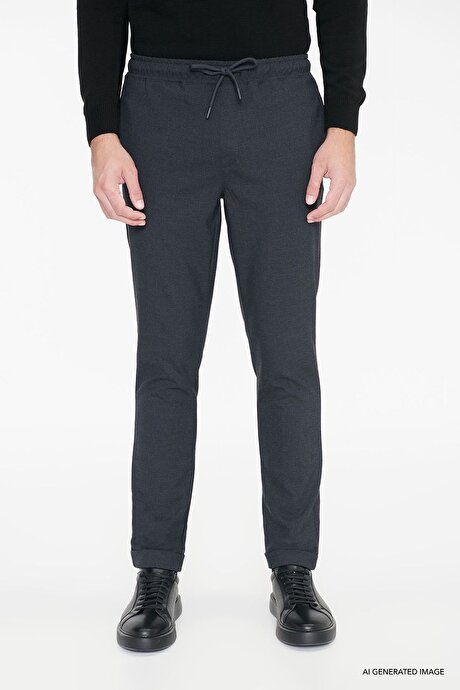 Non-Iron Ütü Gerektirmeyen Diz İzi Yapmayan Beli Bağlamalı Slim Fit Dar Kesim Jogger Antrasit Pantolon resmi