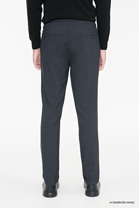 Non-Iron Ütü Gerektirmeyen Diz İzi Yapmayan Beli Bağlamalı Slim Fit Dar Kesim Jogger Antrasit Pantolon resmi