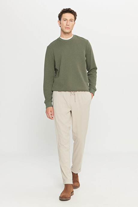 Slim Fit Rahat Kesim Beli Bağlamalı Yan Cepli Esnek Jogger Bej Pantolon resmi