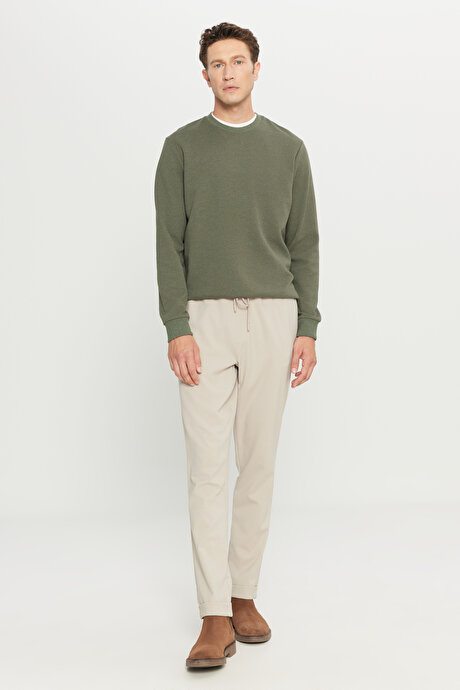 Slim Fit Rahat Kesim Beli Bağlamalı Yan Cepli Esnek Jogger Bej Pantolon resmi