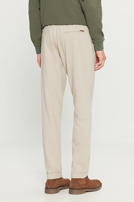 Slim Fit Rahat Kesim Beli Bağlamalı Yan Cepli Esnek Jogger Bej Pantolon resmi