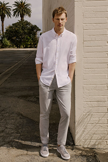 Slim Fit Rahat Kesim Beli Bağlamalı Yan Cepli Esnek Jogger Gri Pantolon resmi