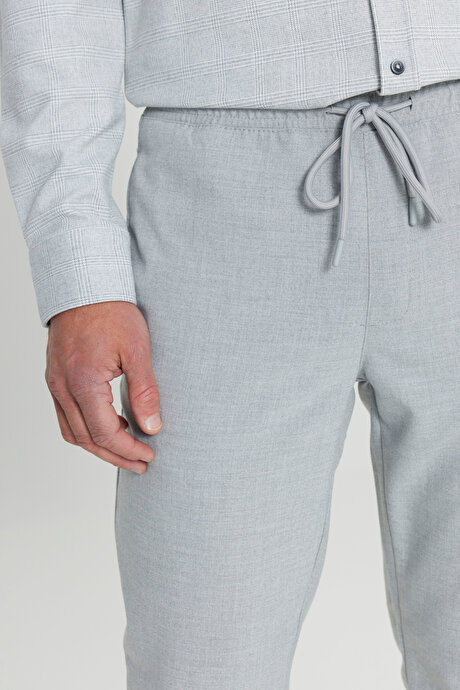 Slim Fit Rahat Kesim Beli Bağlamalı Yan Cepli Esnek Jogger Gri Pantolon resmi