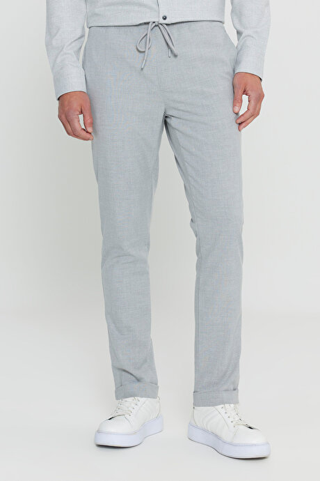 Slim Fit Rahat Kesim Beli Bağlamalı Yan Cepli Esnek Jogger Gri Pantolon resmi