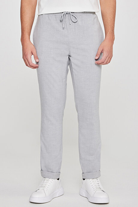 Slim Fit Rahat Kesim Beli Bağlamalı Yan Cepli Esnek Jogger Gri Pantolon resmi