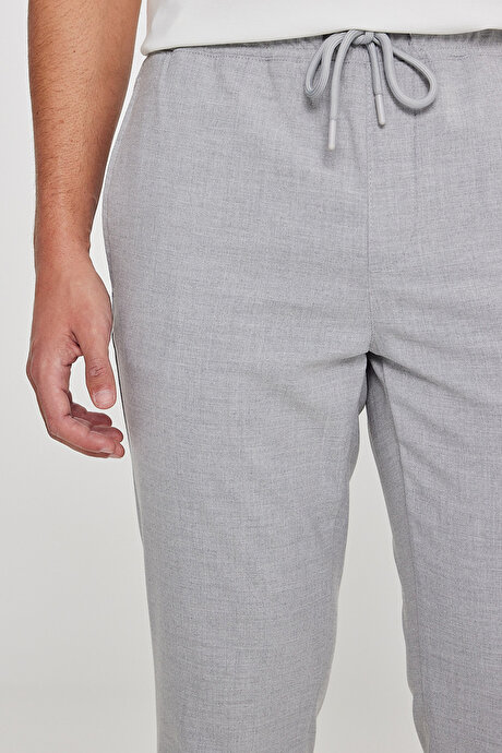 Slim Fit Rahat Kesim Beli Bağlamalı Yan Cepli Esnek Jogger Gri Pantolon resmi