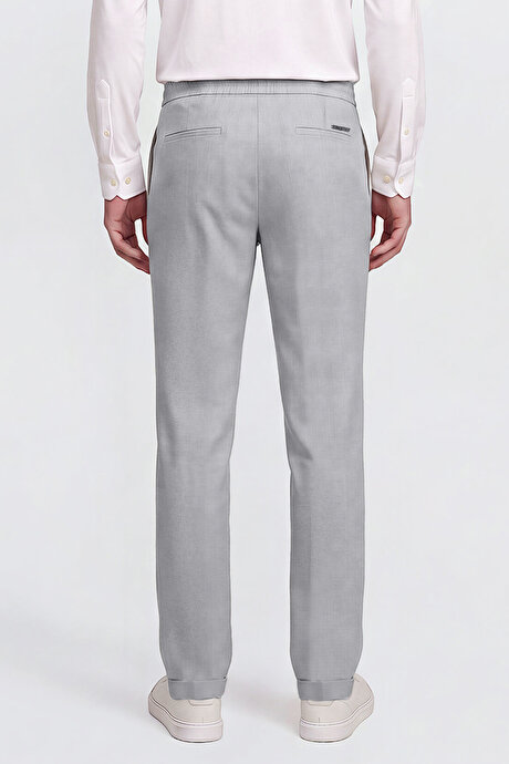 Non-Iron Ütü Gerektirmeyen Diz İzi Yapmayan Beli Bağlamalı Slim Fit Dar Kesim Jogger Gri Pantolon resmi