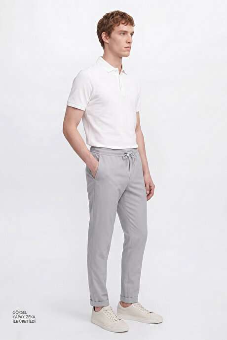 Non-Iron Ütü Gerektirmeyen Diz İzi Yapmayan Beli Bağlamalı Slim Fit Dar Kesim Jogger Gri Pantolon resmi