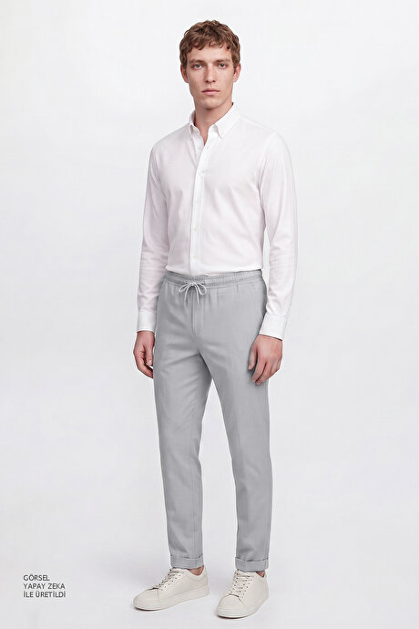 Non-Iron Ütü Gerektirmeyen Diz İzi Yapmayan Beli Bağlamalı Slim Fit Dar Kesim Jogger Gri Pantolon resmi
