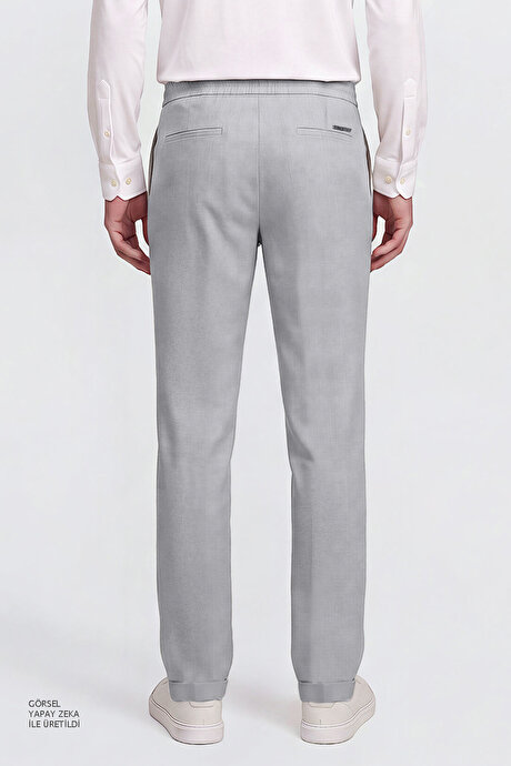 Non-Iron Ütü Gerektirmeyen Diz İzi Yapmayan Beli Bağlamalı Slim Fit Dar Kesim Jogger Gri Pantolon resmi