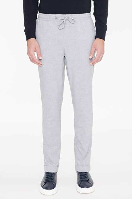 Non-Iron Ütü Gerektirmeyen Diz İzi Yapmayan Beli Bağlamalı Slim Fit Dar Kesim Jogger Gri Pantolon resmi