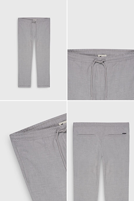 Non-Iron Ütü Gerektirmeyen Diz İzi Yapmayan Beli Bağlamalı Slim Fit Dar Kesim Jogger Gri Pantolon resmi