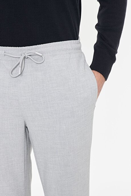 Non-Iron Ütü Gerektirmeyen Diz İzi Yapmayan Beli Bağlamalı Slim Fit Dar Kesim Jogger Gri Pantolon resmi