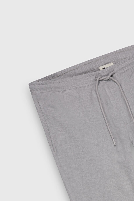 Non-Iron Ütü Gerektirmeyen Diz İzi Yapmayan Beli Bağlamalı Slim Fit Dar Kesim Jogger Gri Pantolon resmi
