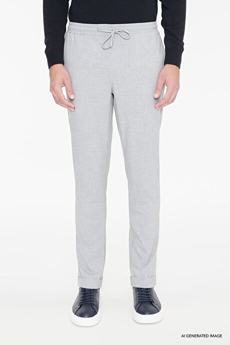 Non-Iron Ütü Gerektirmeyen Diz İzi Yapmayan Beli Bağlamalı Slim Fit Dar Kesim Jogger Gri Pantolon resmi