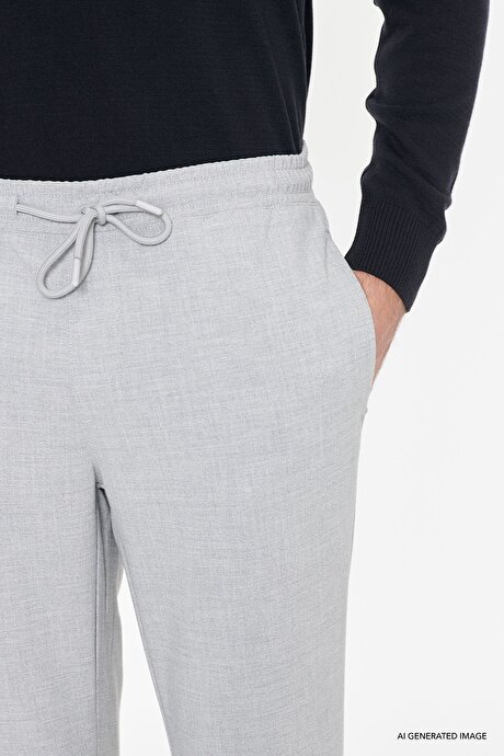 Non-Iron Ütü Gerektirmeyen Diz İzi Yapmayan Beli Bağlamalı Slim Fit Dar Kesim Jogger Gri Pantolon resmi