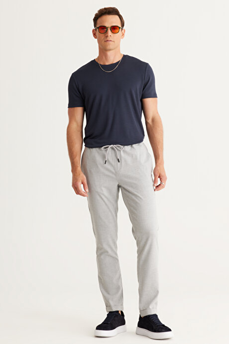 Slim Fit Rahat Kesim Beli Bağlamalı Yan Cepli Esnek Jogger Gri Pantolon resmi
