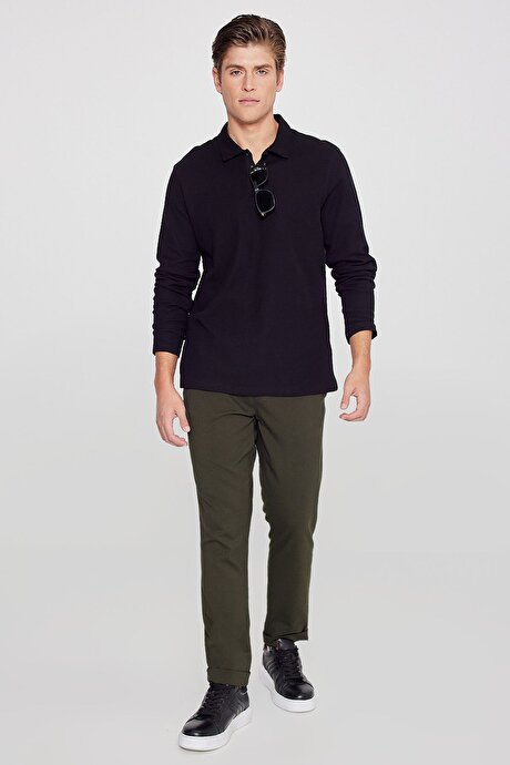 Slim Fit Rahat Kesim Beli Bağlamalı Yan Cepli Esnek Jogger Haki Pantolon resmi