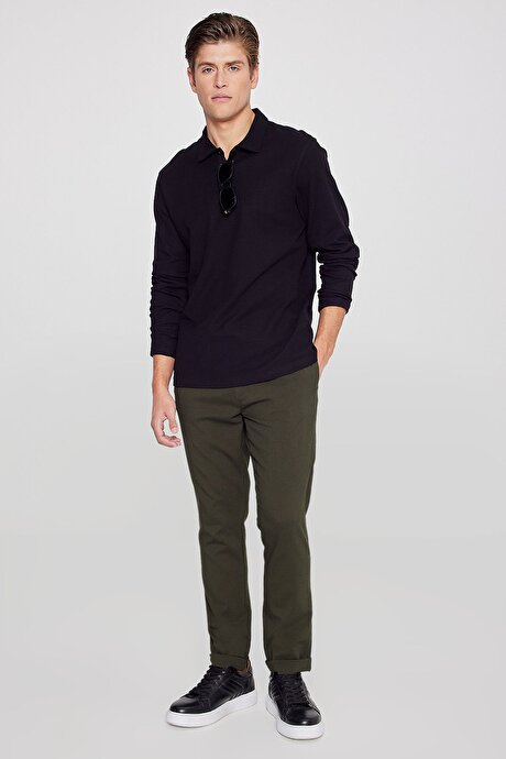 Slim Fit Rahat Kesim Beli Bağlamalı Yan Cepli Esnek Jogger Haki Pantolon resmi