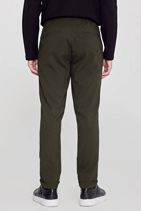 Slim Fit Rahat Kesim Beli Bağlamalı Yan Cepli Esnek Jogger Haki Pantolon resmi