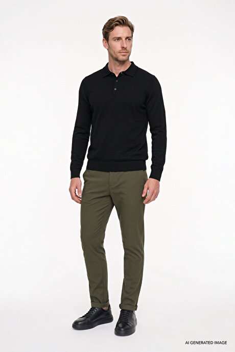 Non-Iron Ütü Gerektirmeyen Diz İzi Yapmayan Beli Bağlamalı Slim Fit Dar Kesim Jogger Haki Pantolon resmi