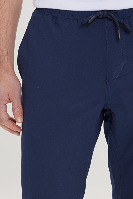 Slim Fit Rahat Kesim Beli Bağlamalı Yan Cepli Esnek Jogger Lacivert Pantolon resmi