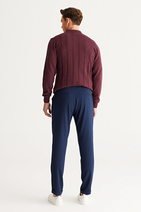 Slim Fit Rahat Kesim Beli Bağlamalı Yan Cepli Esnek Jogger Lacivert Pantolon resmi