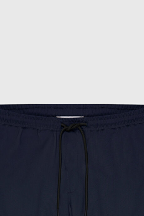 Slim Fit Rahat Kesim Beli Bağlamalı Yan Cepli Esnek Jogger Lacivert Pantolon resmi