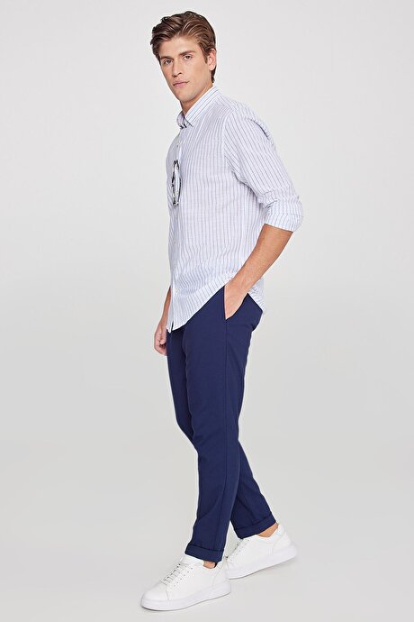 Slim Fit Rahat Kesim Beli Bağlamalı Yan Cepli Esnek Jogger Lacivert Pantolon resmi