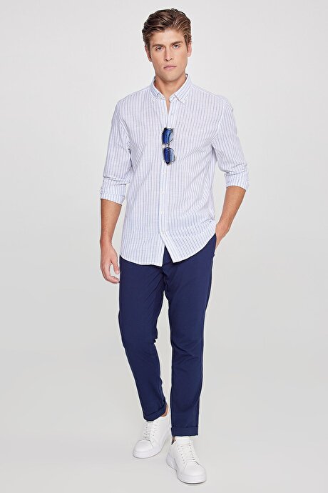 Slim Fit Rahat Kesim Beli Bağlamalı Yan Cepli Esnek Jogger Lacivert Pantolon resmi