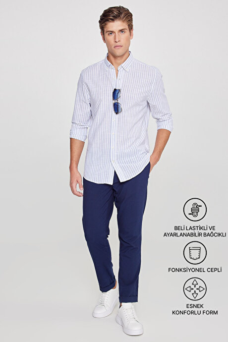 Slim Fit Rahat Kesim Beli Bağlamalı Yan Cepli Esnek Jogger Lacivert Pantolon resmi