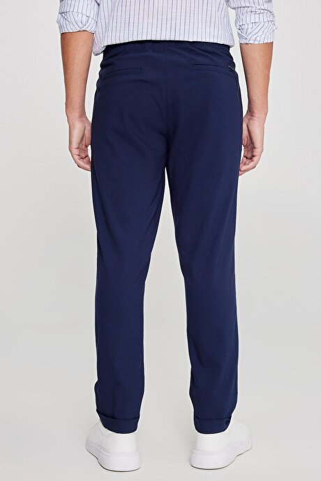 Slim Fit Rahat Kesim Beli Bağlamalı Yan Cepli Esnek Jogger Lacivert Pantolon resmi