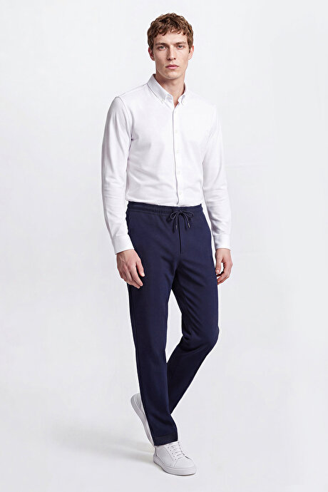 Non-Iron Ütü Gerektirmeyen Diz İzi Yapmayan Beli Bağlamalı Slim Fit Dar Kesim Jogger Lacivert Pantolon resmi