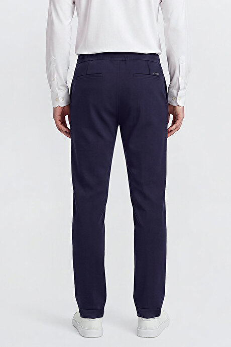 Non-Iron Ütü Gerektirmeyen Diz İzi Yapmayan Beli Bağlamalı Slim Fit Dar Kesim Jogger Lacivert Pantolon resmi