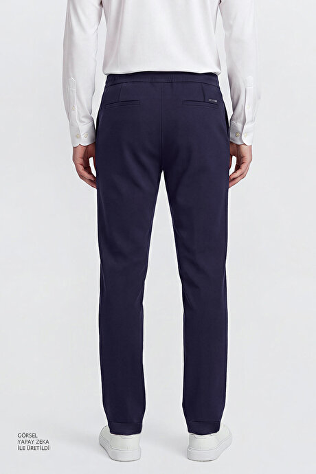 Non-Iron Ütü Gerektirmeyen Diz İzi Yapmayan Beli Bağlamalı Slim Fit Dar Kesim Jogger Lacivert Pantolon resmi